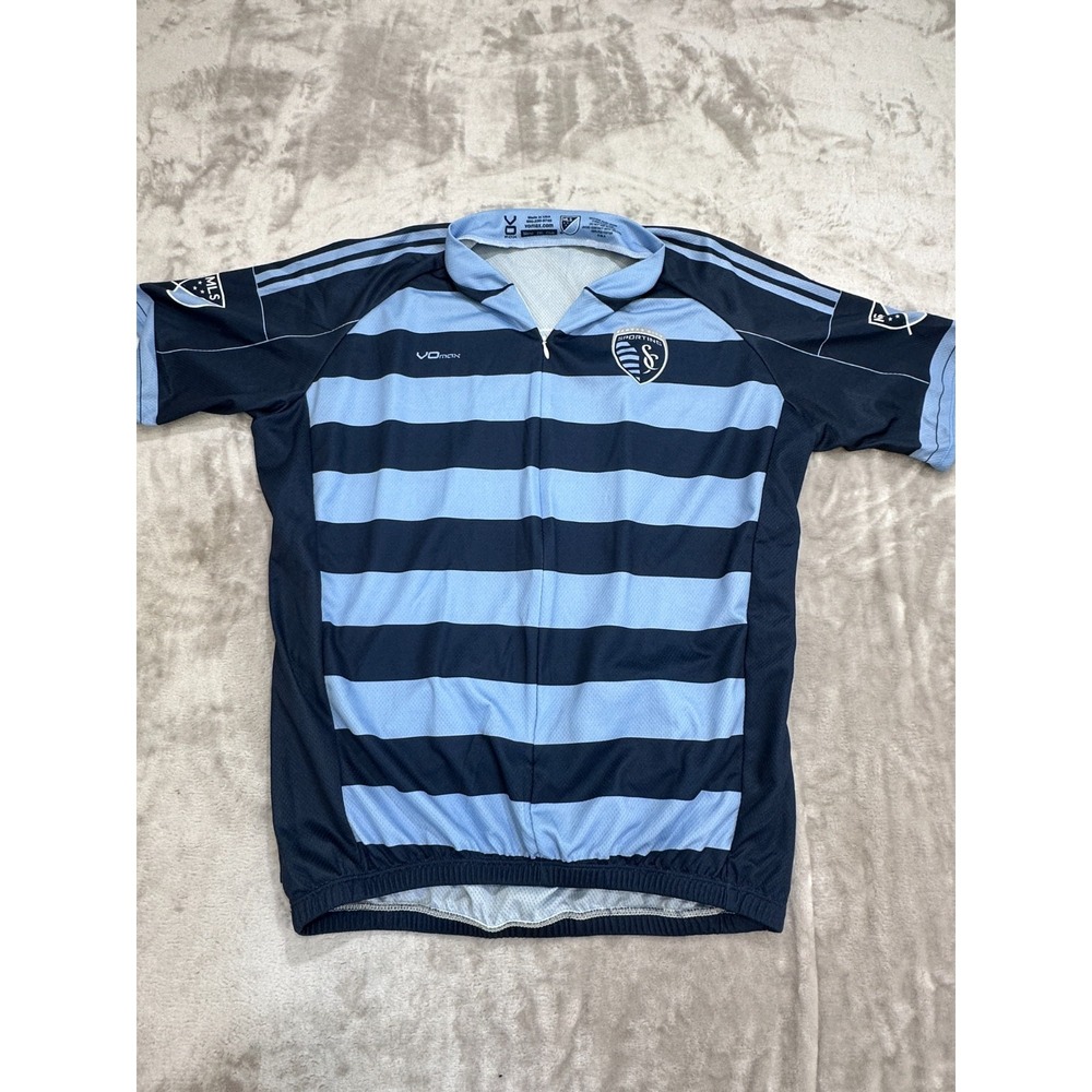 VoMax Cycling Jersey Men Size 2XL Blue Kansas City Sporting MLS Short Sleeve EUC